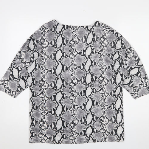New Look Women's Grey Snake Print 3/4 Sleeve V-Neck Blouse Size 8