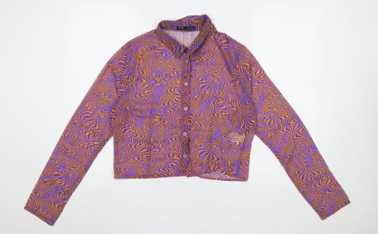 Pull&Bear Women's Multicoloured Cropped Button-Up Shirt Size 14
