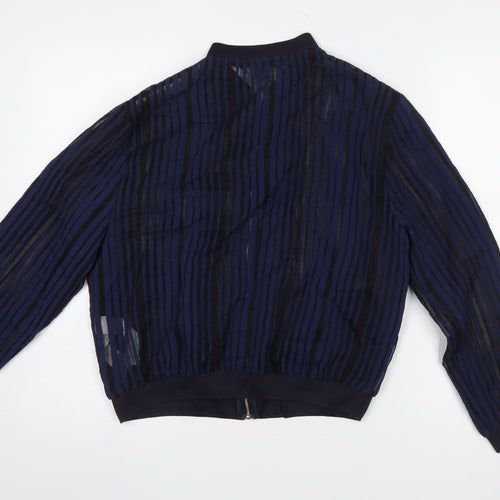 ZARA Women Blue Striped Sheer Zip Blouse Size 12