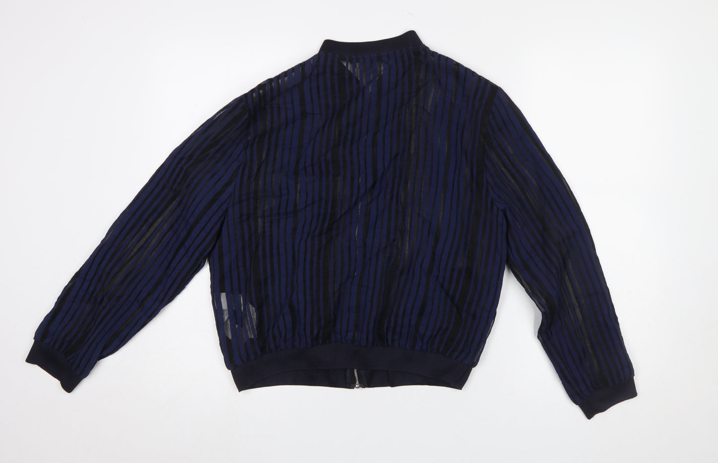 ZARA Women Blue Striped Sheer Zip Blouse Size 12
