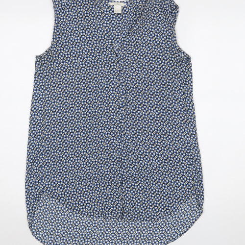 H&M Women's Blue Floral V-Neck Sleeveless Tunic Blouse Size 10