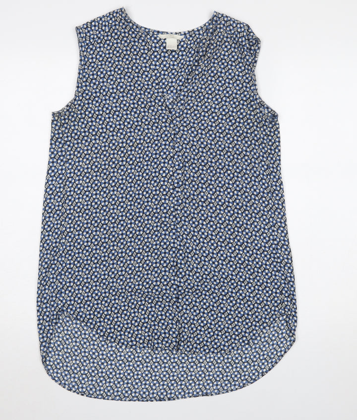 H&M Women's Blue Floral V-Neck Sleeveless Tunic Blouse Size 10