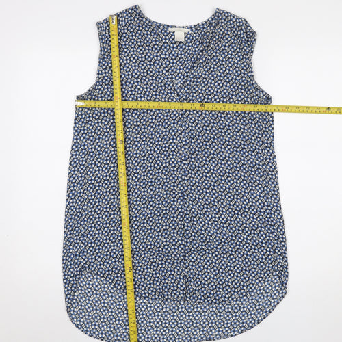 H&M Women's Blue Floral V-Neck Sleeveless Tunic Blouse Size 10