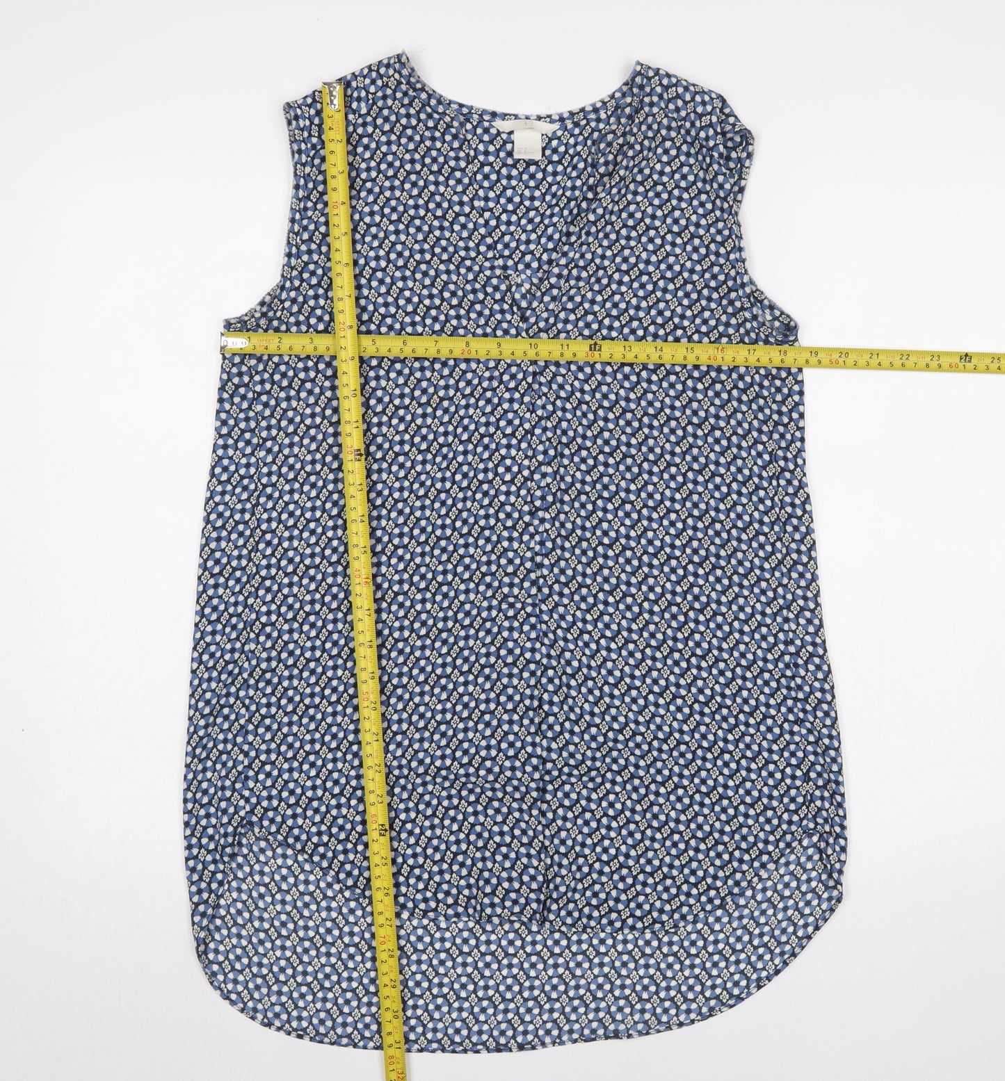 H&M Women's Blue Floral V-Neck Sleeveless Tunic Blouse Size 10