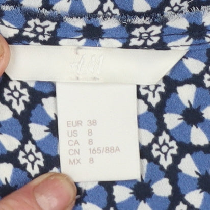 H&M Women's Blue Floral V-Neck Sleeveless Tunic Blouse Size 10