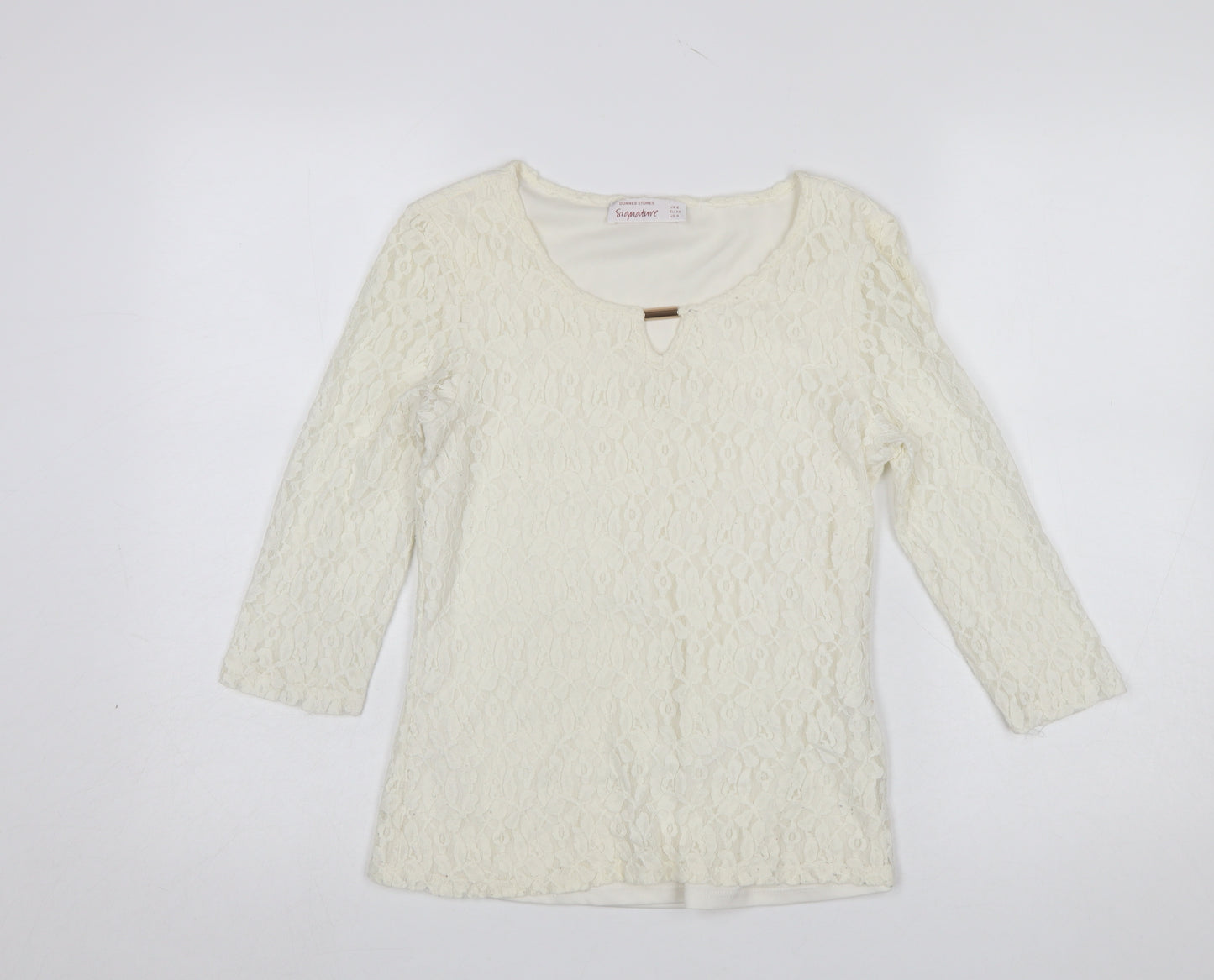 Dunnes Stores Signature Women Ivory Lace 3/4 Sleeve Blouse UK 8