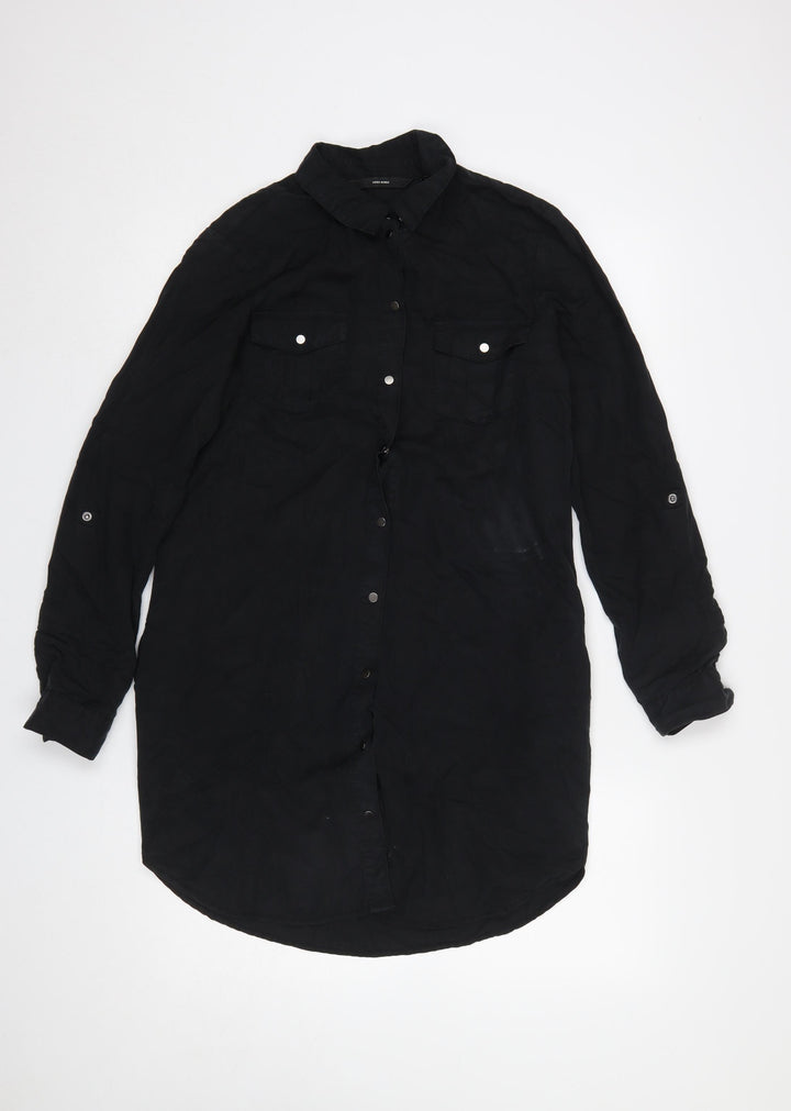 Vero Moda Women Black Shirt Dress Small Long Sleeve Lyocell