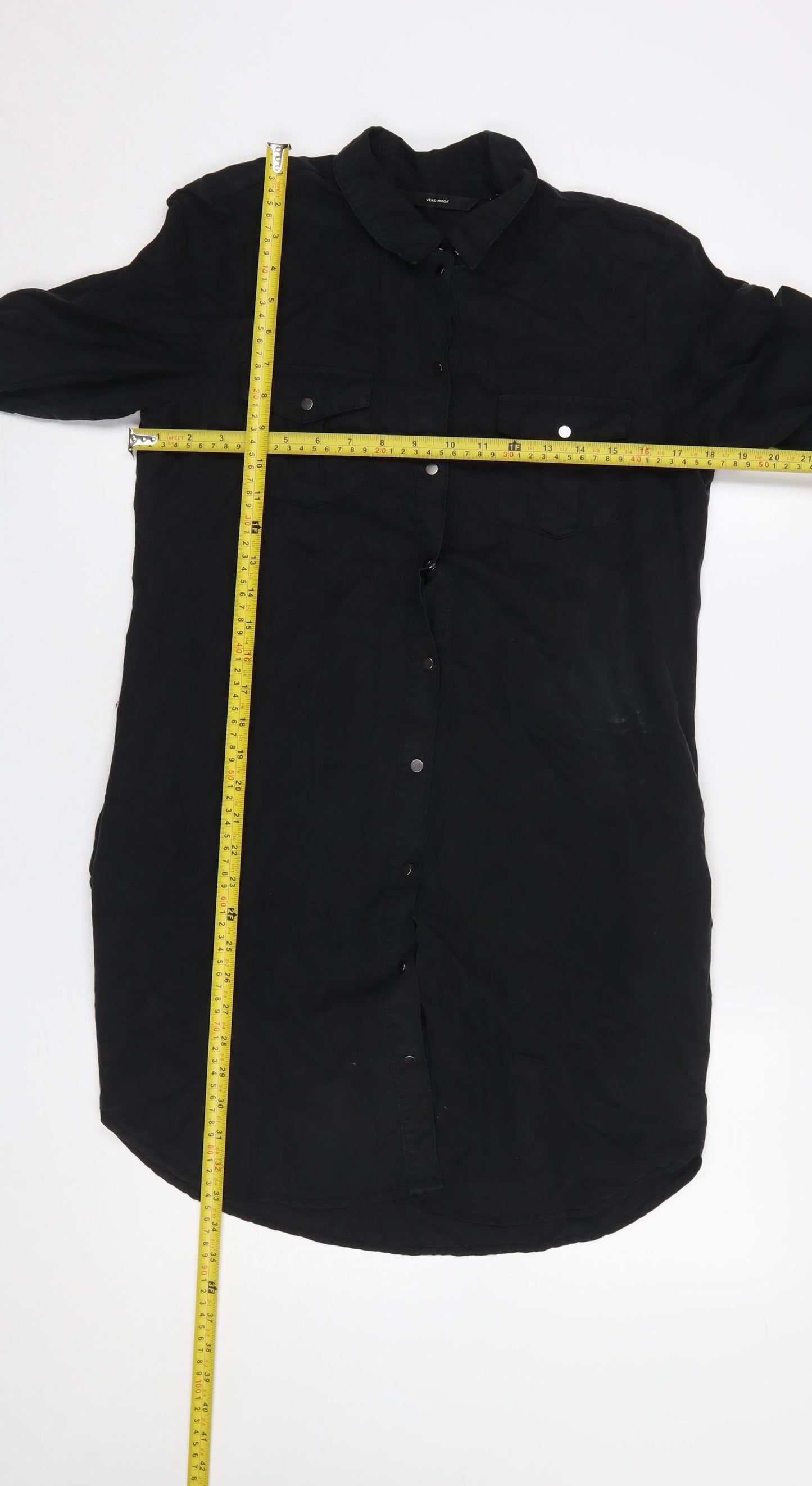 Vero Moda Women Black Shirt Dress Small Long Sleeve Lyocell