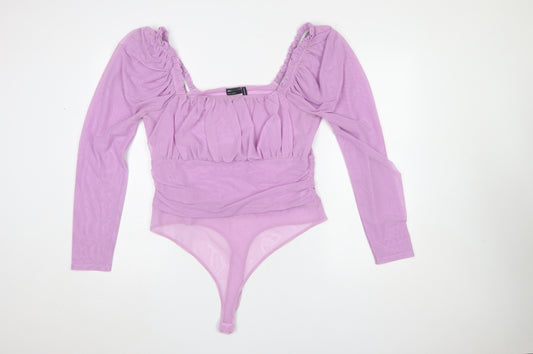 ASOS DESIGN Women’s Purple Long Sleeve Ruched Mesh Bodysuit Size 18