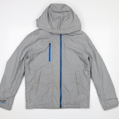 Jack & Jones Men's Grey Hooded Windbreaker Jacket Size M