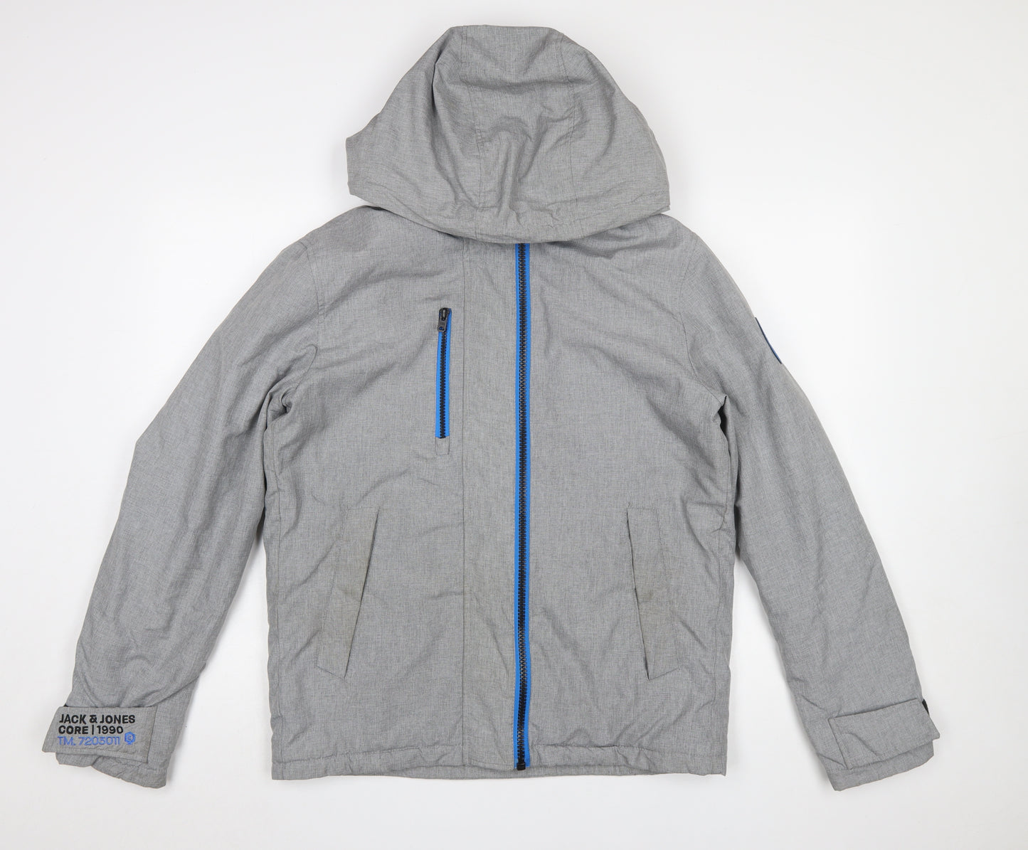 Jack & Jones Men's Grey Hooded Windbreaker Jacket Size M