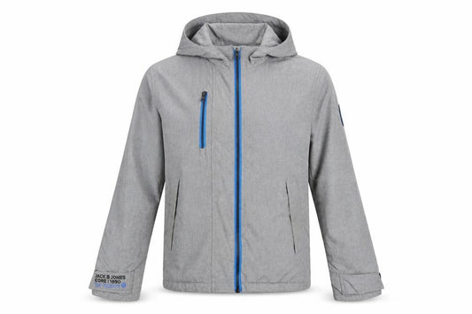 Front view of Jack & Jones Men's Grey Hooded Windbreaker Jacket, size M