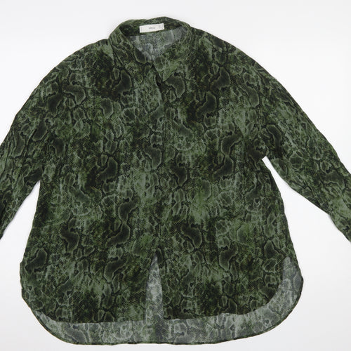 MNG Women’s Green Animal Print Button-Up Shirt Size 14