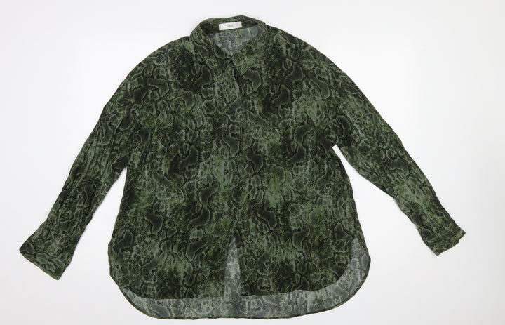 MNG Women’s Green Animal Print Button-Up Shirt Size 14