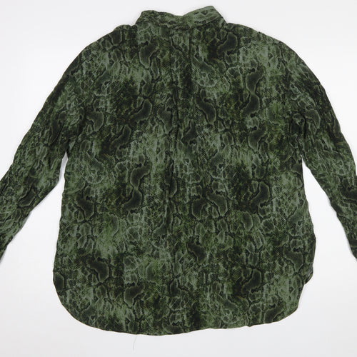 MNG Women’s Green Animal Print Button-Up Shirt Size 14
