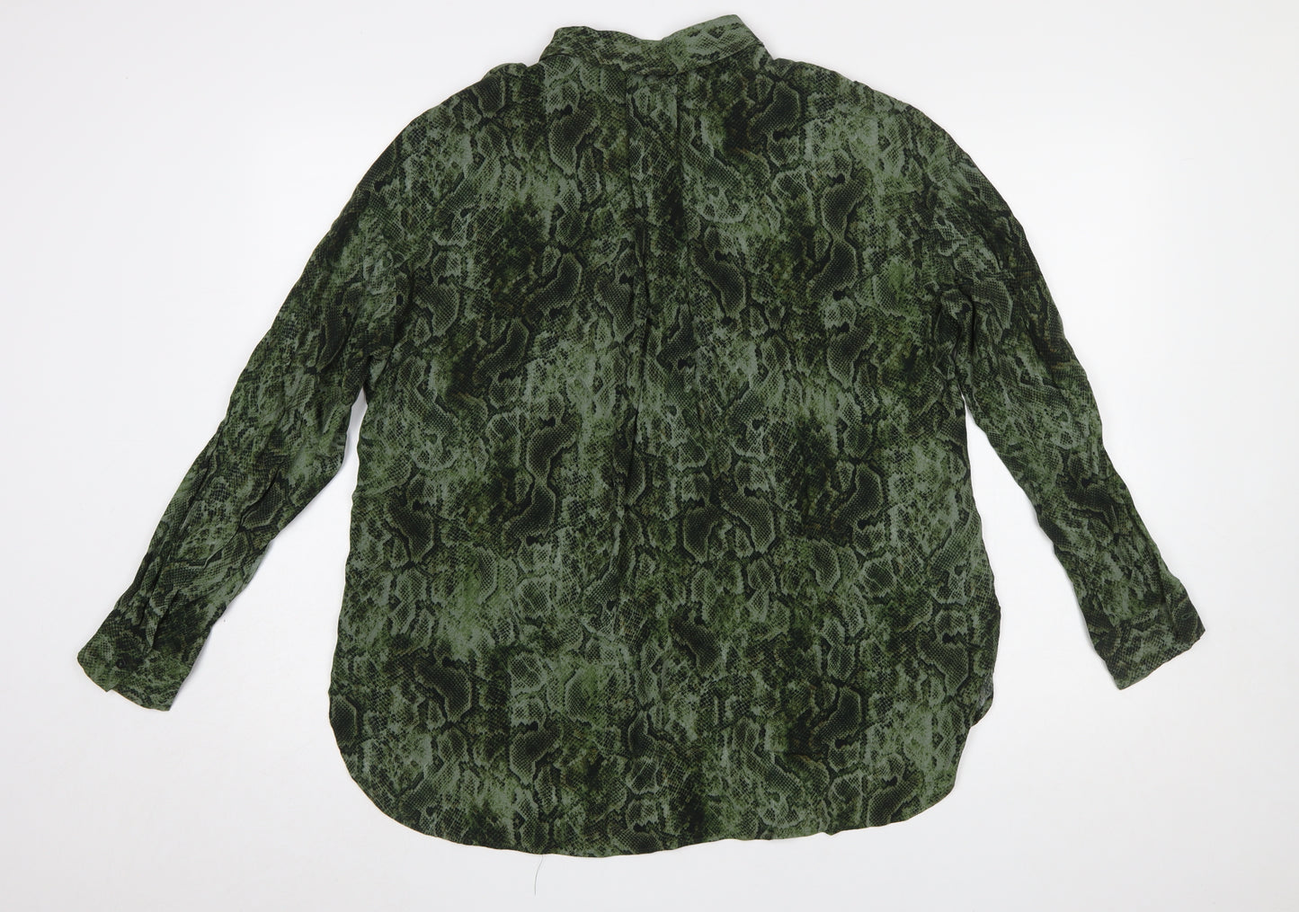 MNG Women’s Green Animal Print Button-Up Shirt Size 14
