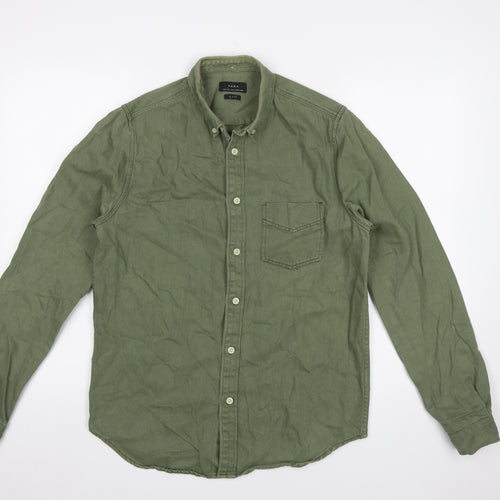 Zara Men’s Green Slim Fit Button-Down Long Sleeve Casual Shirt Size S
