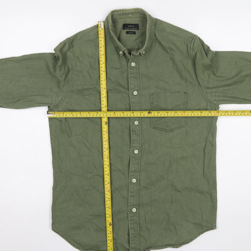 Zara Men’s Green Slim Fit Button-Down Long Sleeve Casual Shirt Size S