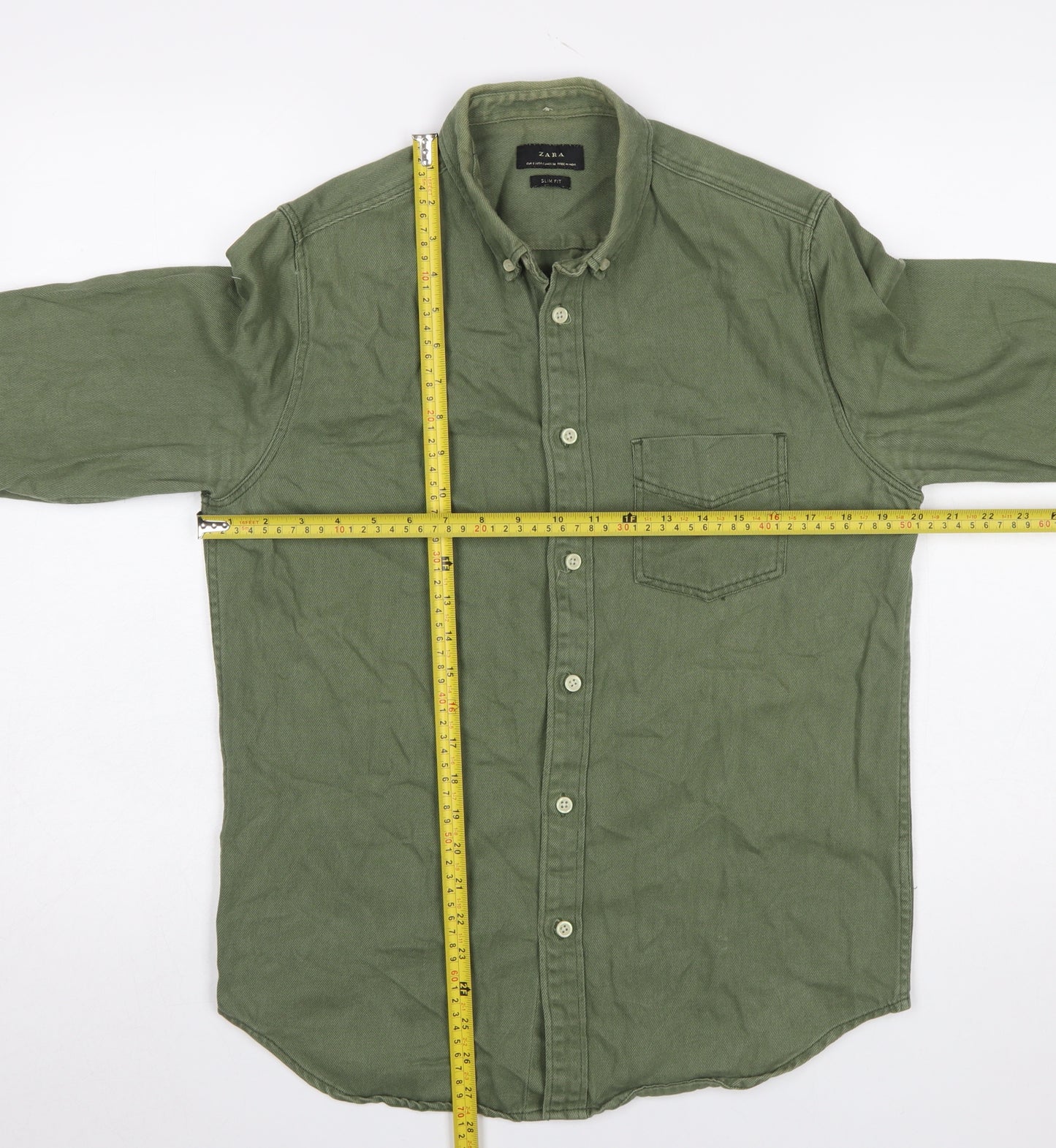 Zara Men’s Green Slim Fit Button-Down Long Sleeve Casual Shirt Size S