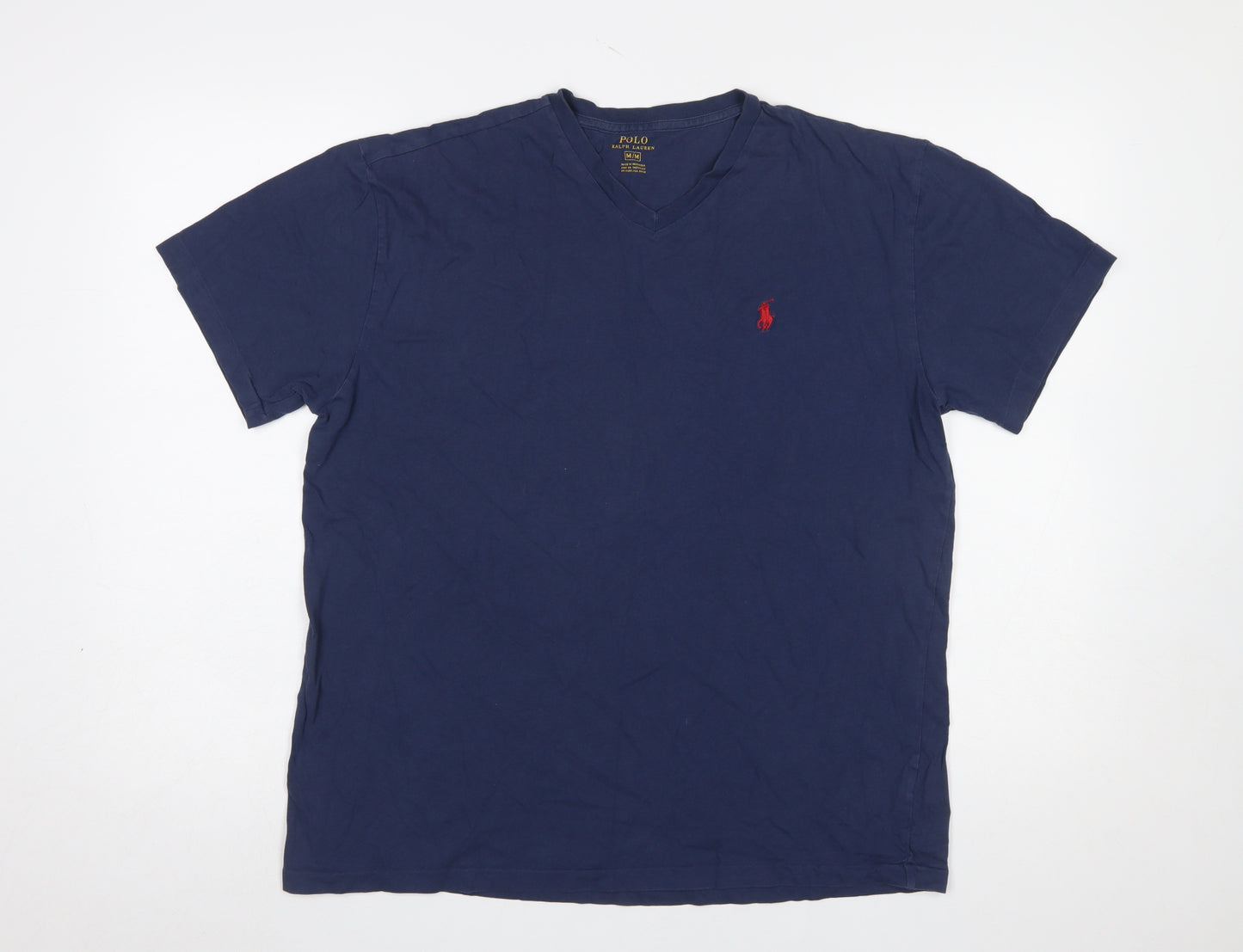 Ralph Lauren Men's Blue Cotton V-Neck Short Sleeve T-Shirt M
