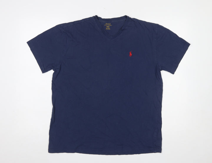 Ralph Lauren Men's Blue Cotton V-Neck Short Sleeve T-Shirt M