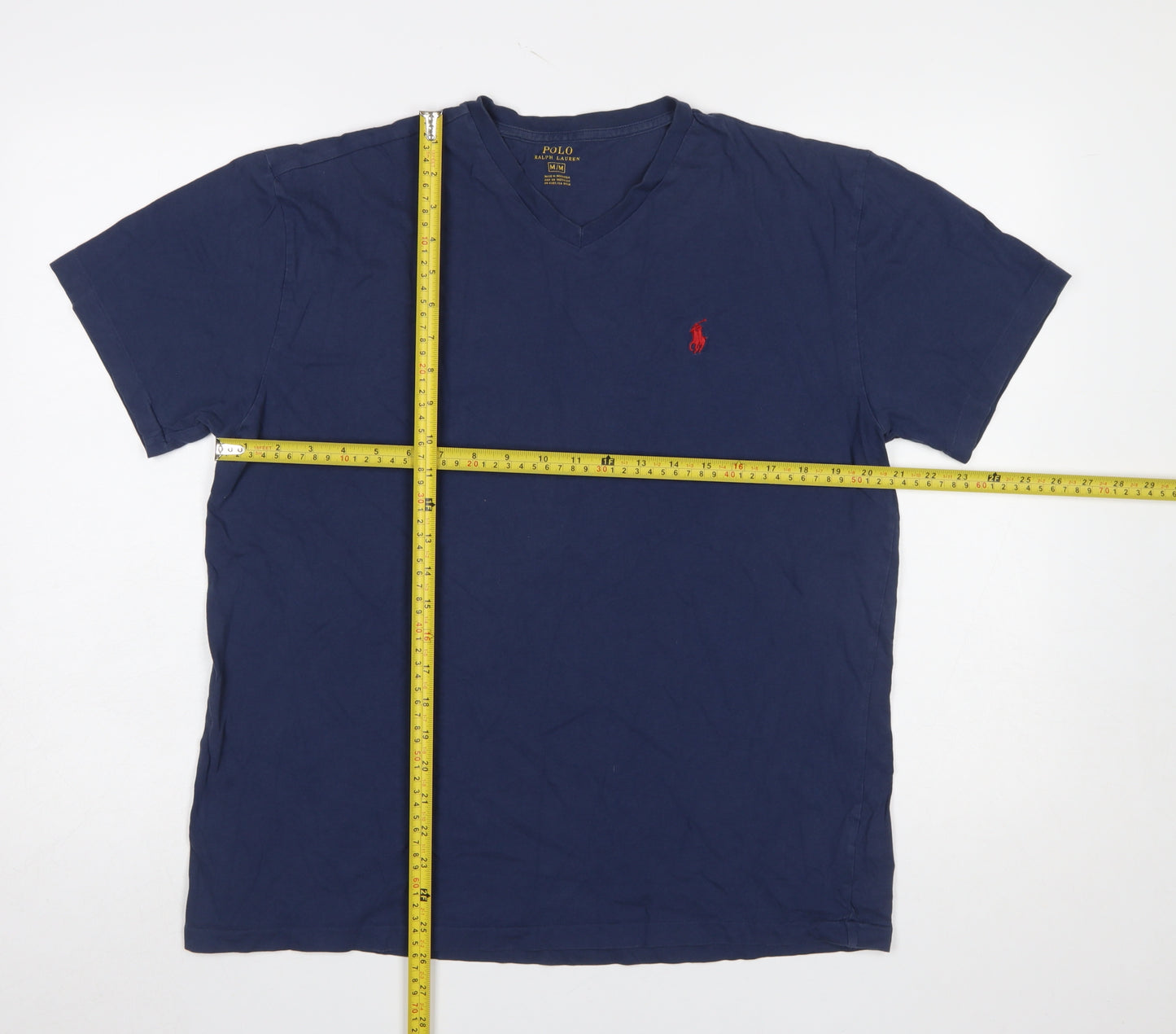 Ralph Lauren Men's Blue Cotton V-Neck Short Sleeve T-Shirt M