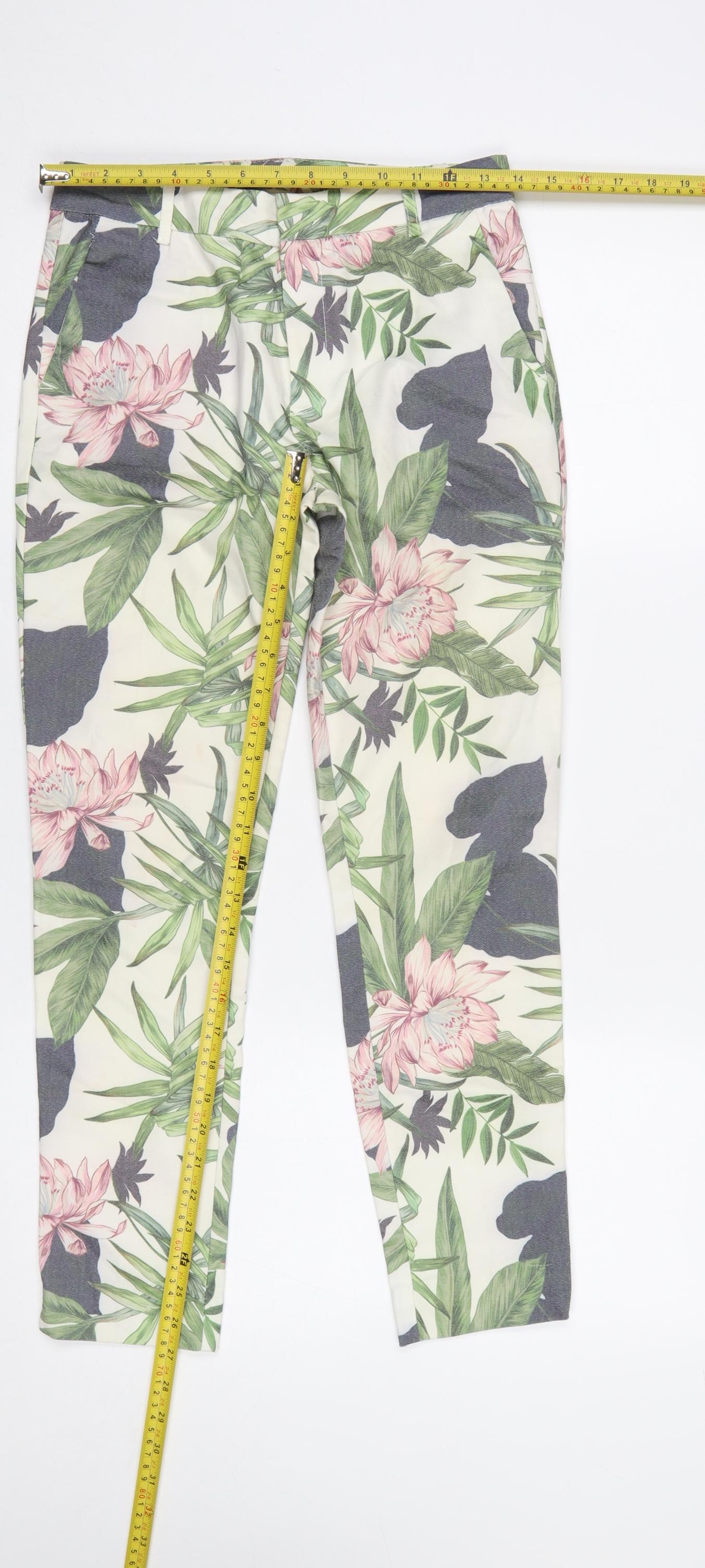 Stradivarius Women's Floral Cropped Slim Trousers Size 8 Multicoloured