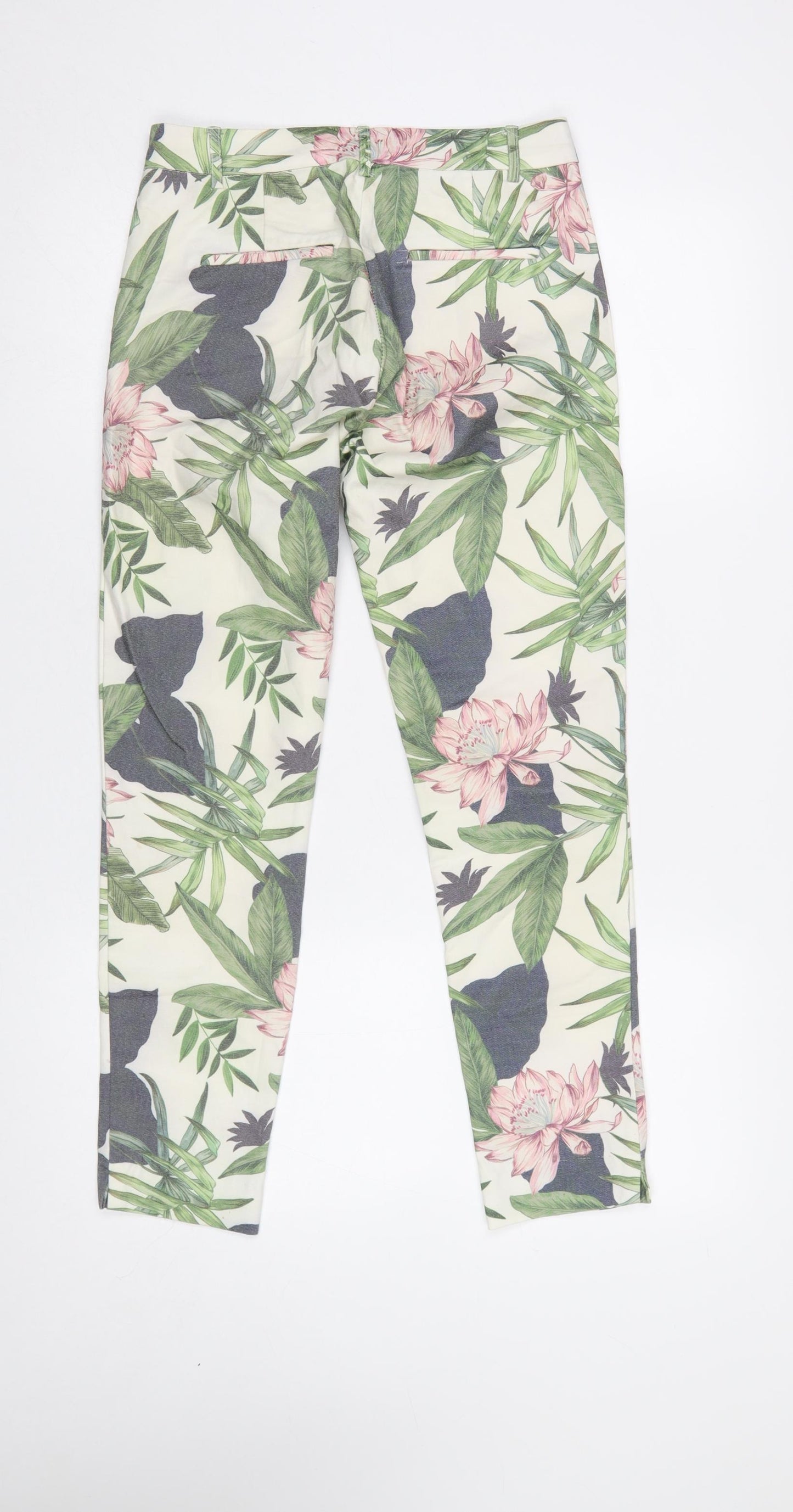 Stradivarius Women's Floral Cropped Slim Trousers Size 8 Multicoloured