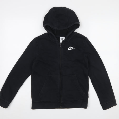 Nike Boys Black Full Zip Hoodie M 137-147cm Cotton Blend Zip Pockets