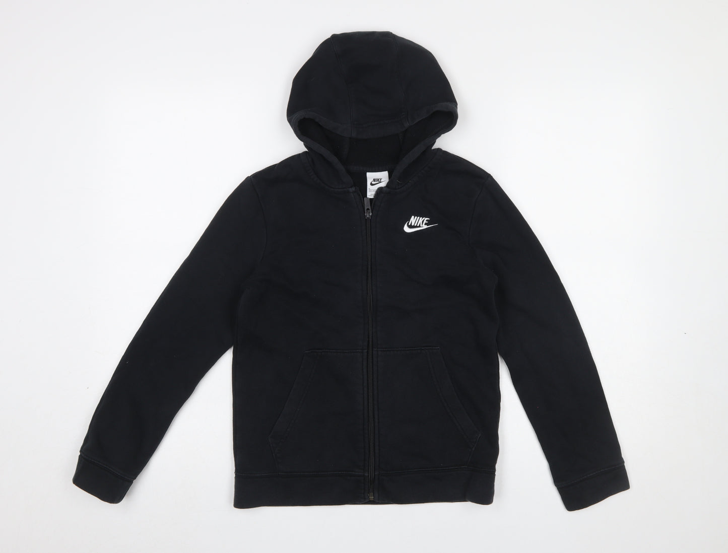 Nike Boys Black Full Zip Hoodie M 137-147cm Cotton Blend Zip Pockets