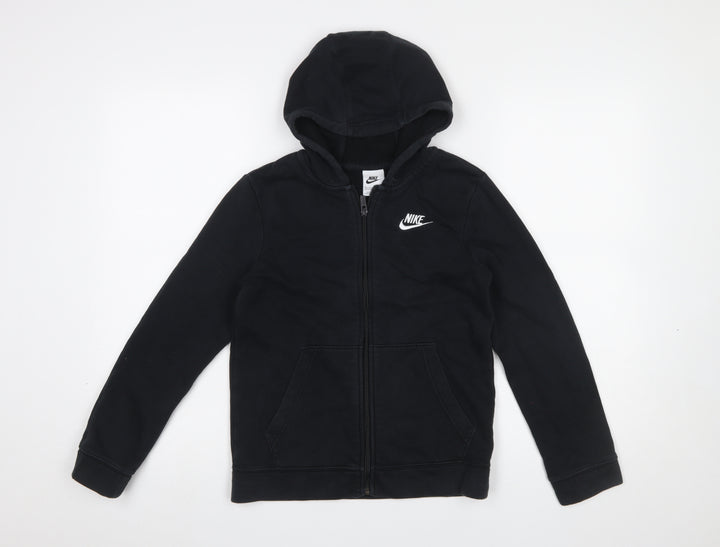 Nike Boys Black Full Zip Hoodie M 137-147cm Cotton Blend Zip Pockets