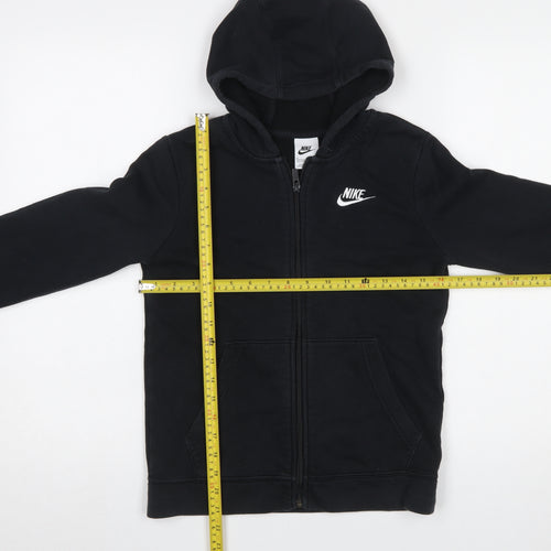 Nike Boys Black Full Zip Hoodie M 137-147cm Cotton Blend Zip Pockets