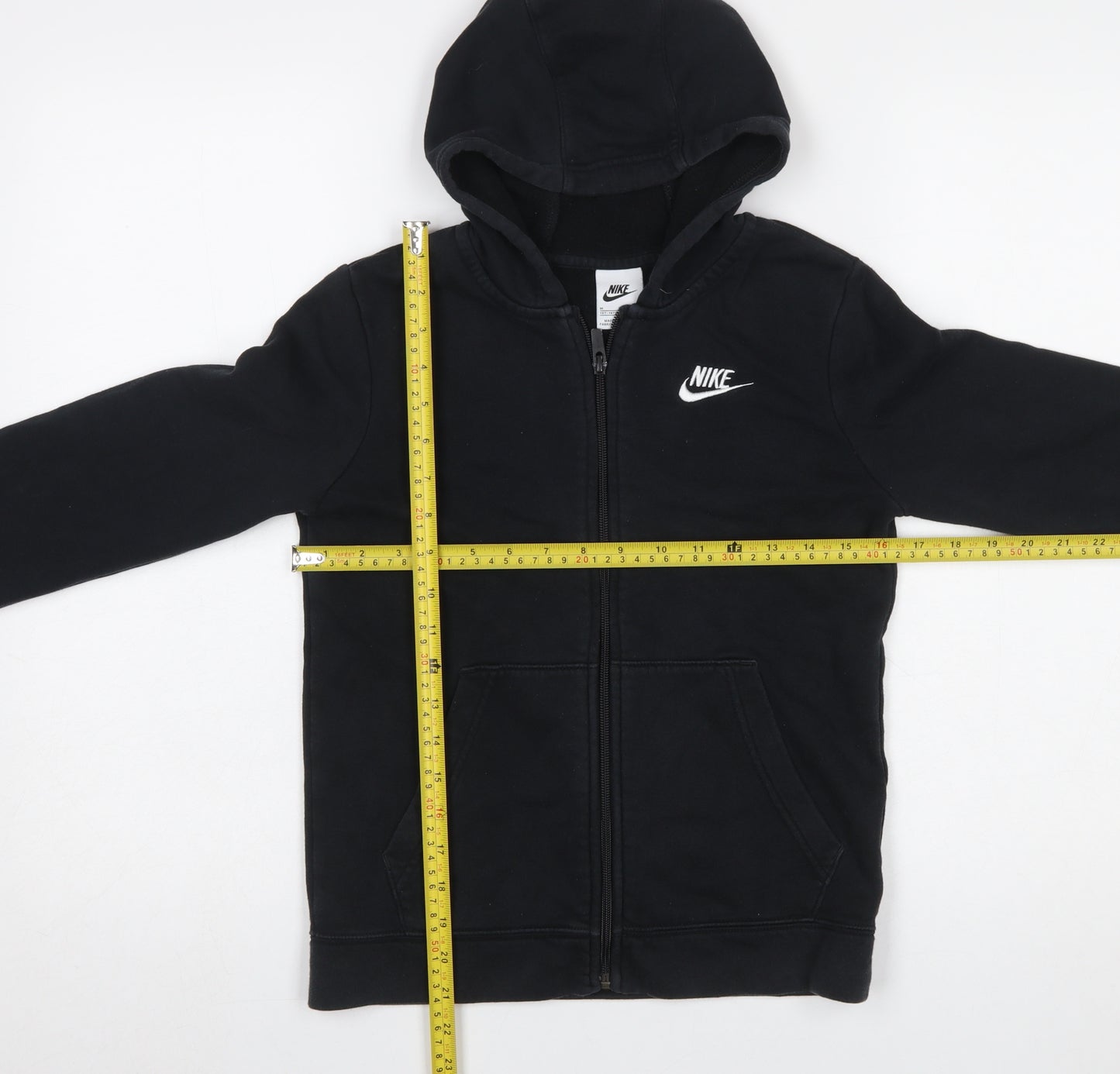 Nike Boys Black Full Zip Hoodie M 137-147cm Cotton Blend Zip Pockets