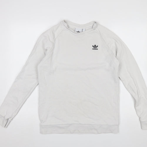 Adidas Men's White Small Crew Neck Pullover Sweatshirt