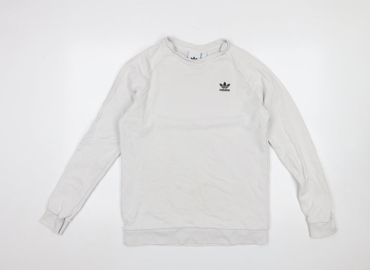 Adidas Men's White Small Crew Neck Pullover Sweatshirt