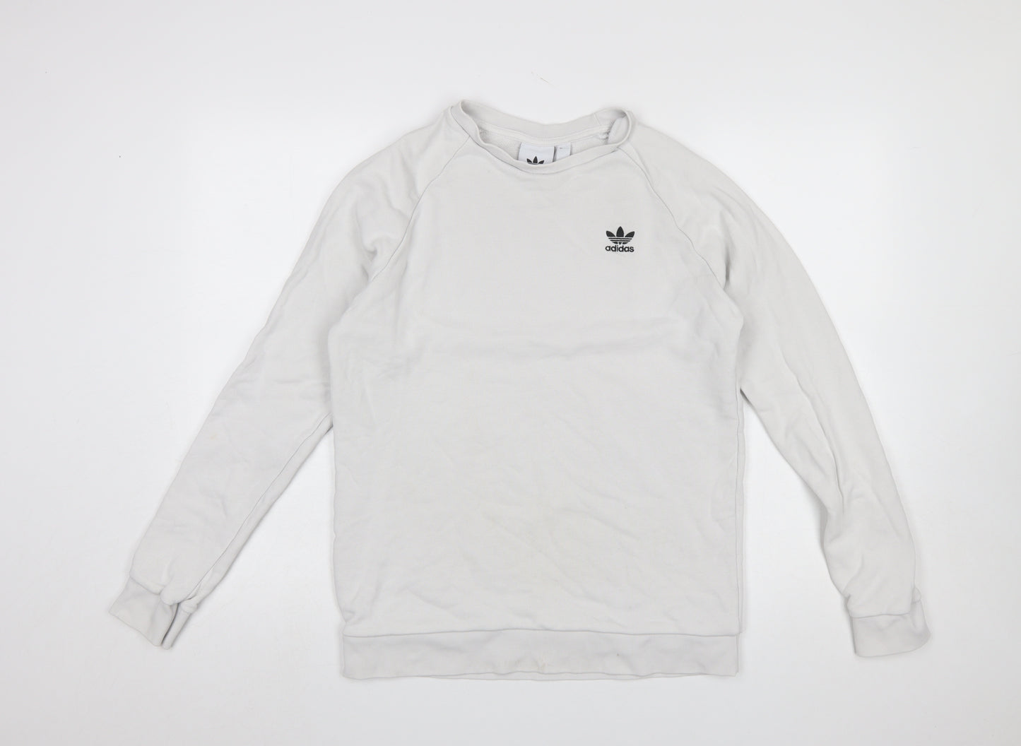 Adidas Men's White Small Crew Neck Pullover Sweatshirt