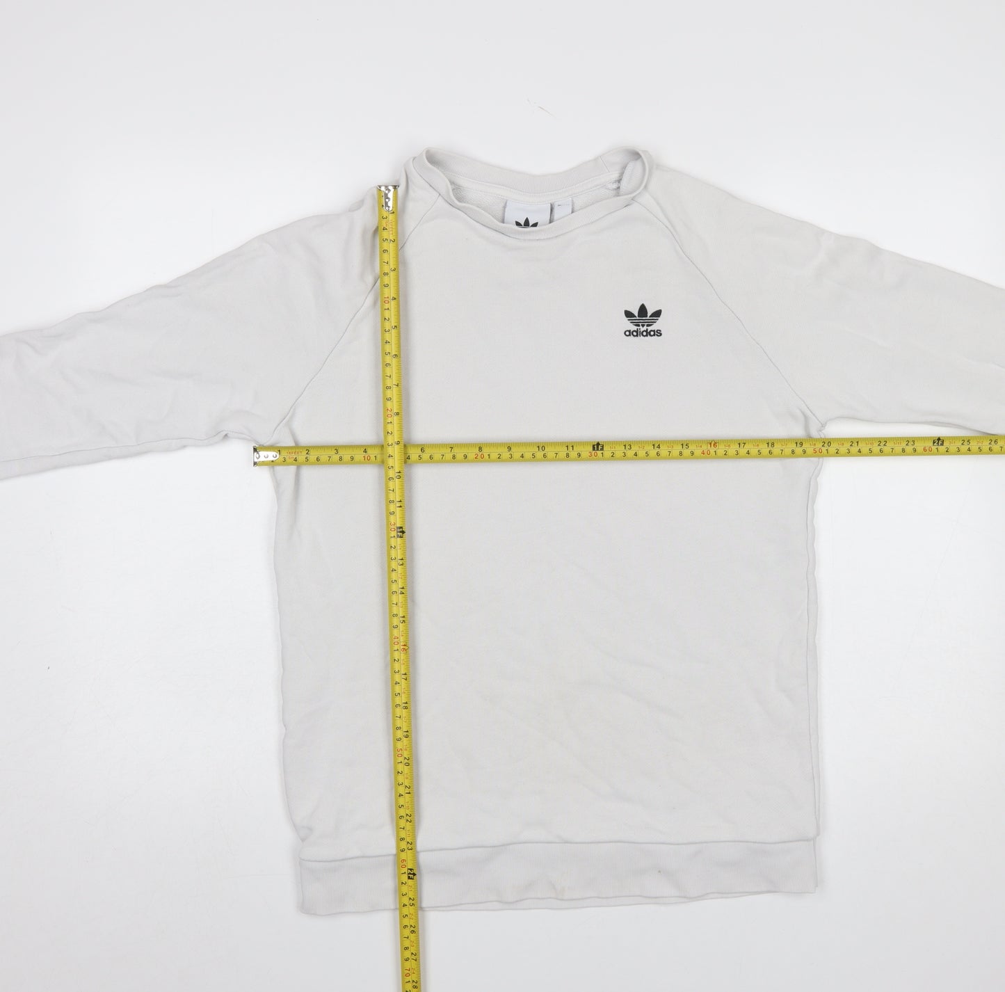 Adidas Men's White Small Crew Neck Pullover Sweatshirt