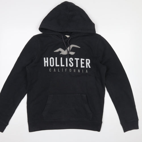 Hollister Mens Black Small Pullover Hoodie Fleece Logo Sweatshirt
