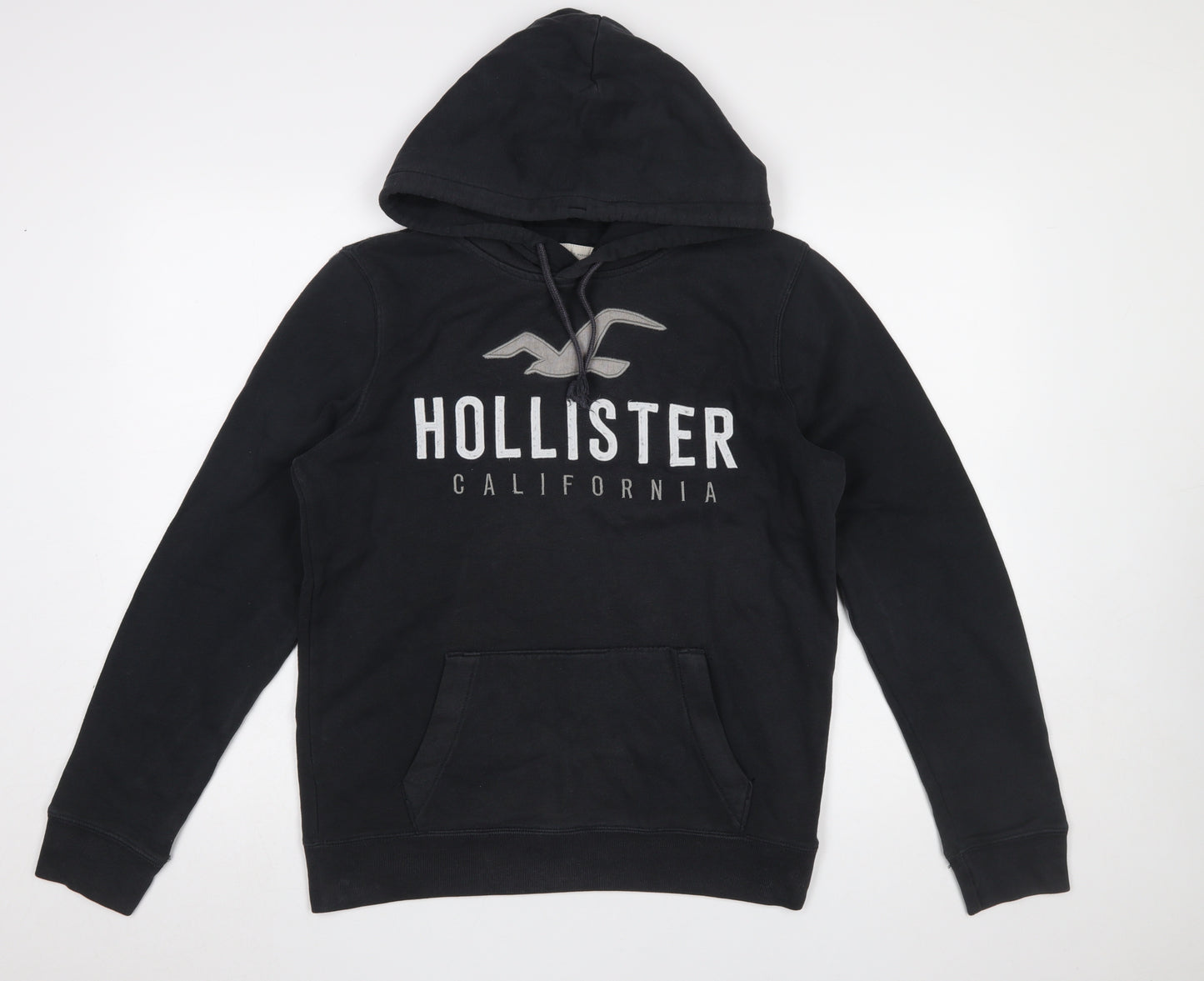 Hollister Mens Black Small Pullover Hoodie Fleece Logo Sweatshirt
