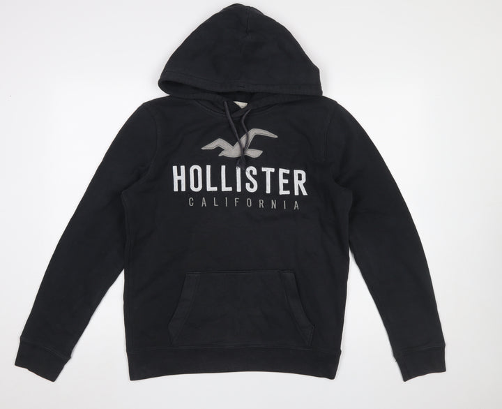 Hollister Mens Black Small Pullover Hoodie Fleece Logo Sweatshirt