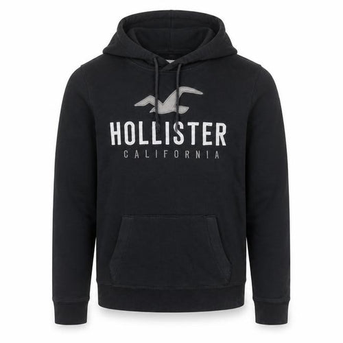 Hollister Mens Black Small Pullover Hoodie Fleece Logo Sweatshirt