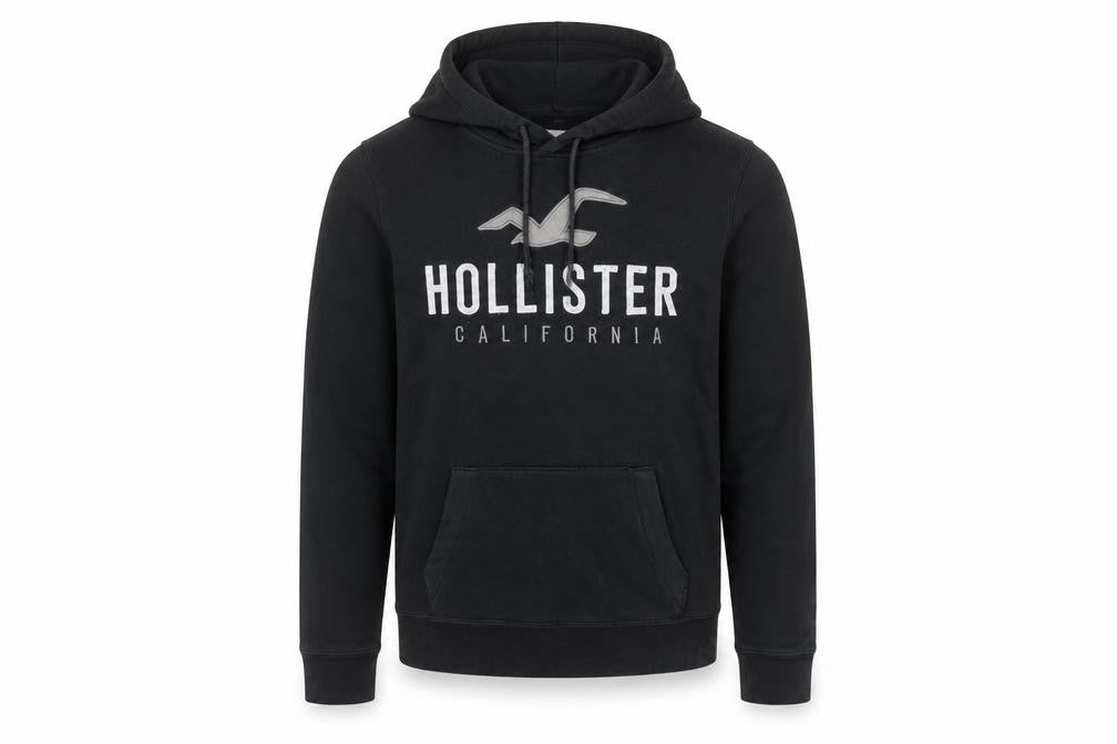 Hollister Mens Black Small Pullover Hoodie Fleece Logo Sweatshirt