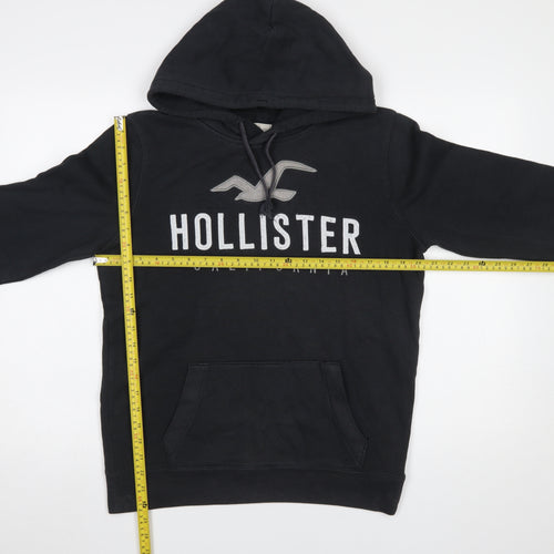 Hollister Mens Black Small Pullover Hoodie Fleece Logo Sweatshirt