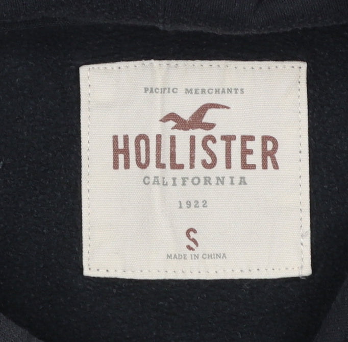 Hollister Mens Black Small Pullover Hoodie Fleece Logo Sweatshirt