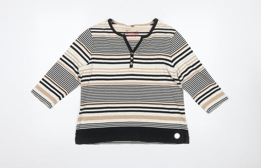 Hast Women's Beige Striped 3/4 Sleeve Cotton Henley Top Size 16