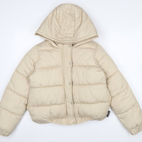 Missguided Women Beige Puffer Jacket Hooded Short Size 10