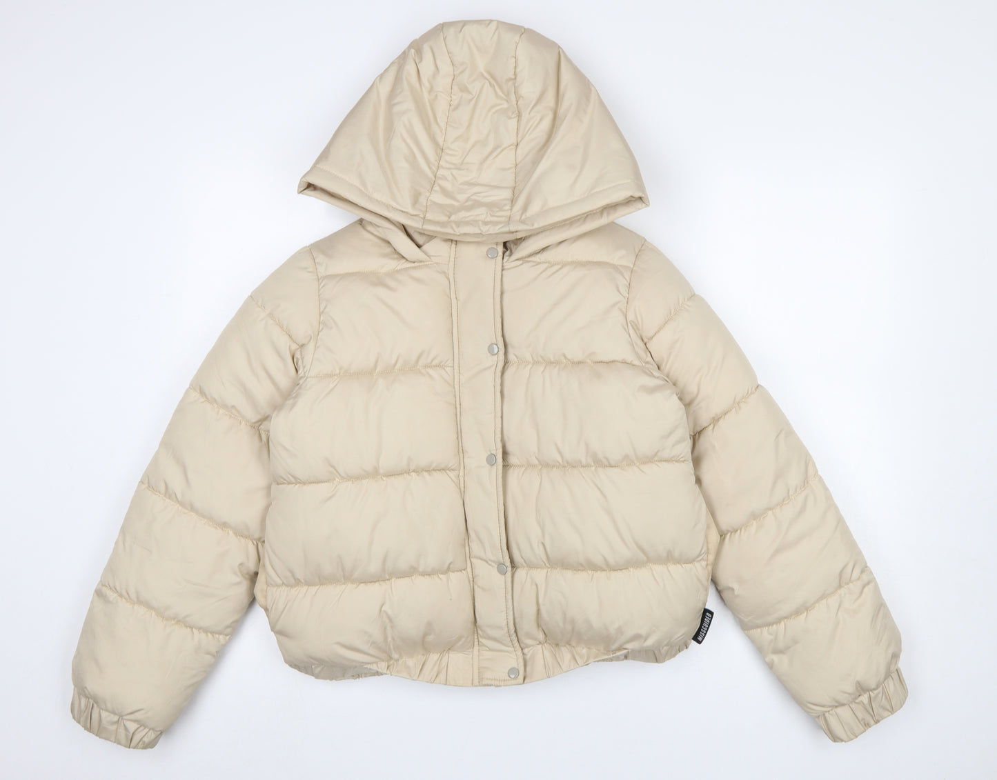 Missguided Women Beige Puffer Jacket Hooded Short Size 10