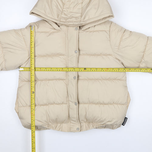 Missguided Women Beige Puffer Jacket Hooded Short Size 10