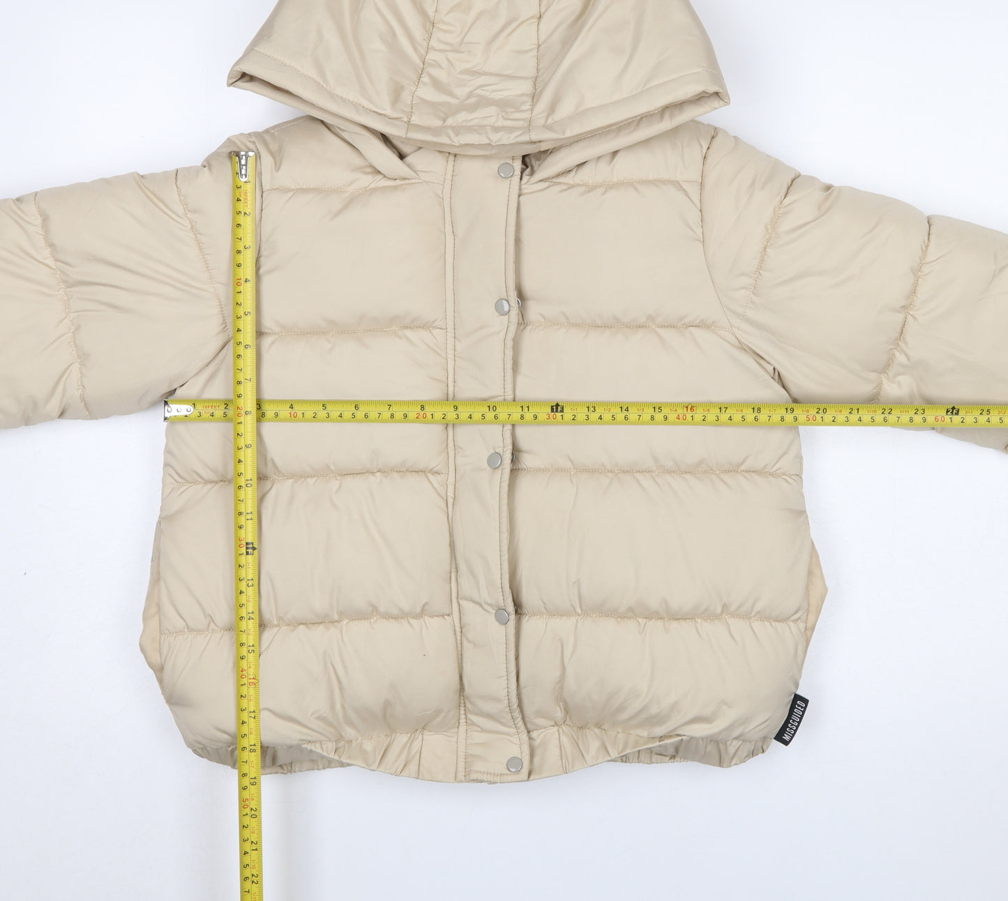 Missguided Women Beige Puffer Jacket Hooded Short Size 10