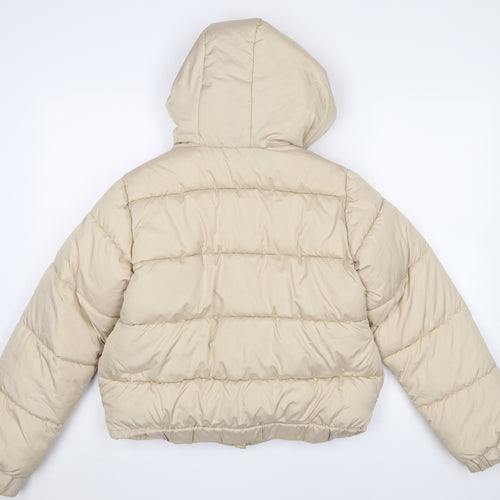 Missguided Women Beige Puffer Jacket Hooded Short Size 10